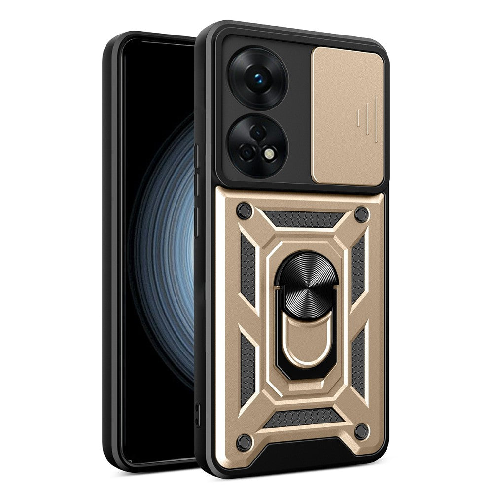 Til Oppo Reno8 T 4G Anti-fald Mobiltelefoncover Støtteben med Skydbart Kameralinsecover