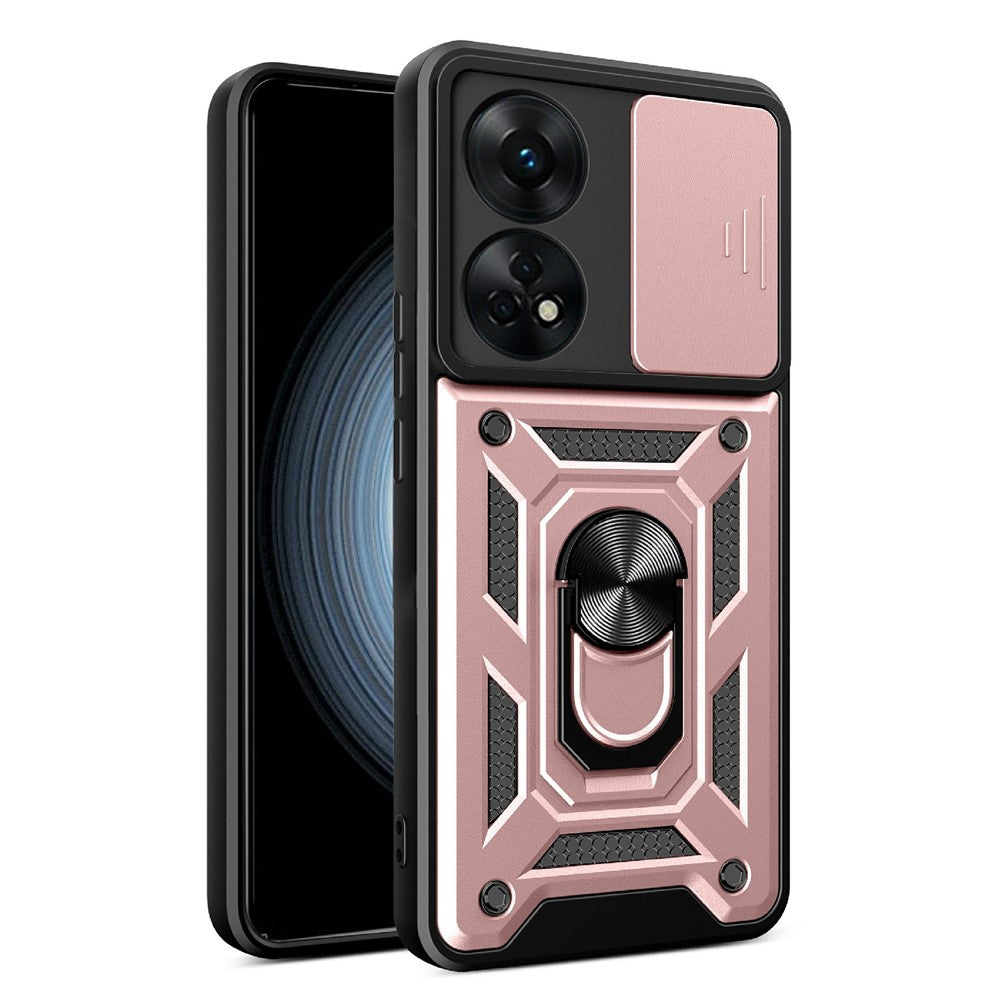 Til Oppo Reno8 T 4G Anti-fald Mobiltelefoncover Støtteben med Skydbart Kameralinsecover