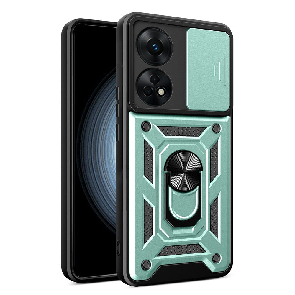 Til Oppo Reno8 T 4G Anti-fald Mobiltelefoncover Støtteben med Skydbart Kameralinsecover