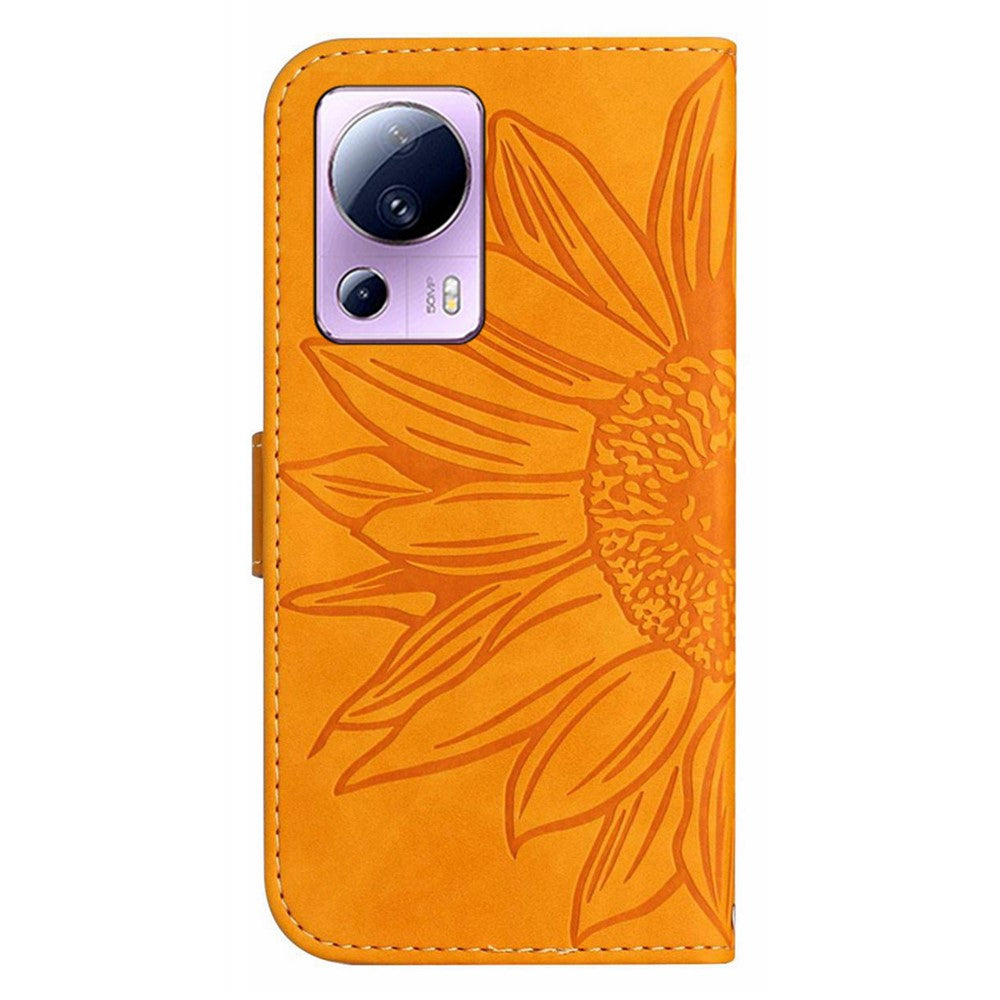 For Xiaomi 13 Lite / Civi 2 5G HT04 PU Leather Phone Case Sunflower Imprinted Flip Wallet Stand Anti-fall Phone Cover