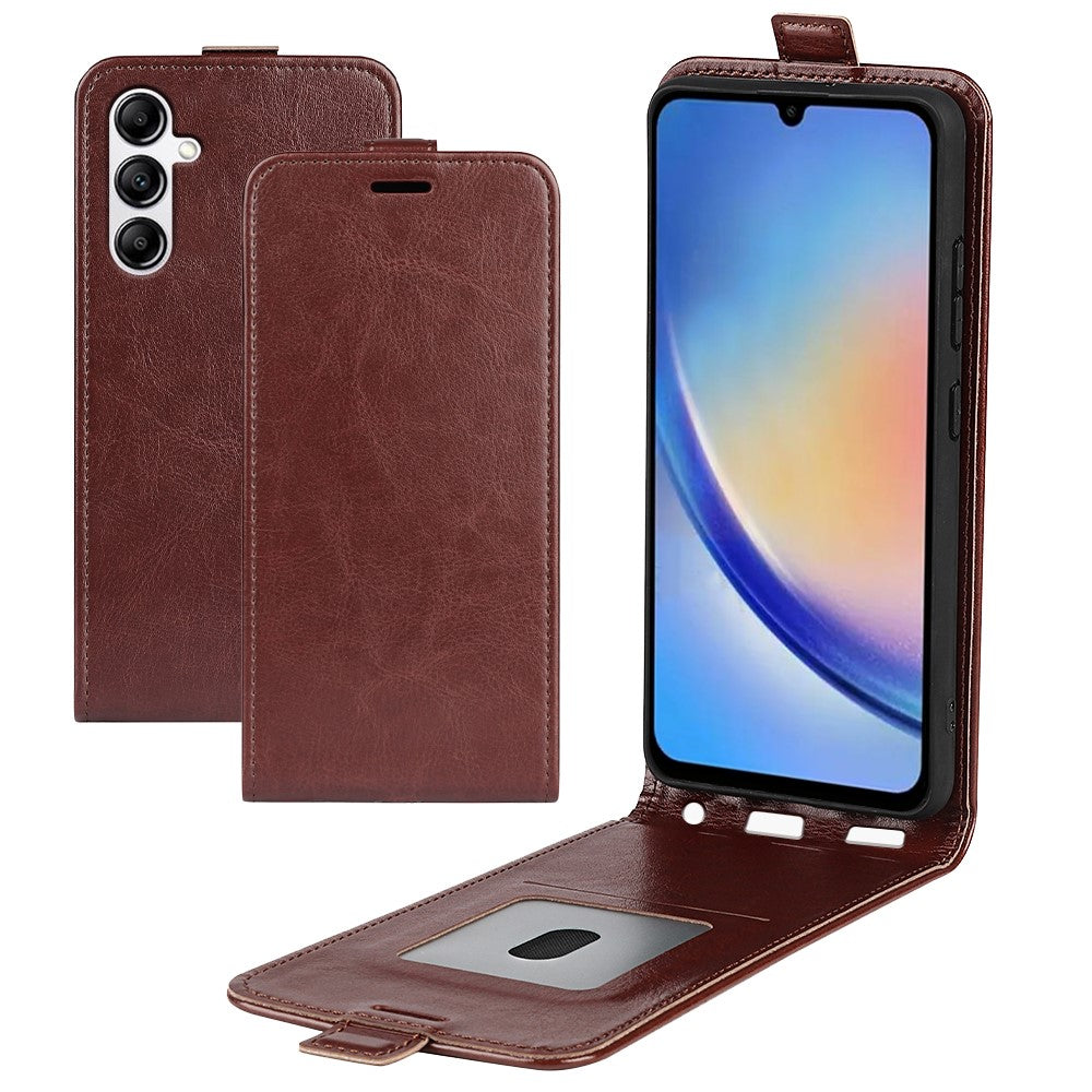 Vertical Flip Cover for Samsung Galaxy A34 5G , Crazy Horse Texture Leather Case with Card Slot