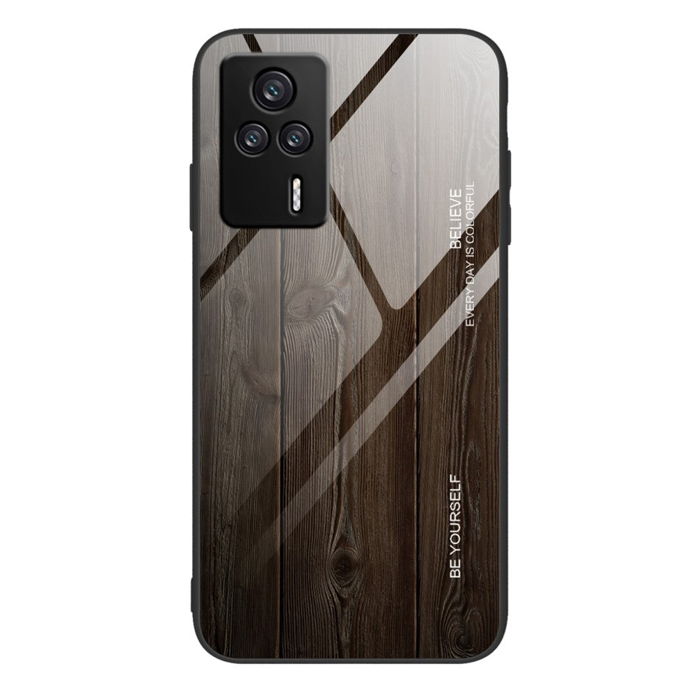 Protective Phone Case For Xiaomi Redmi K60E 5G Wooden Pattern Tempered Glass + TPU Phone Cover