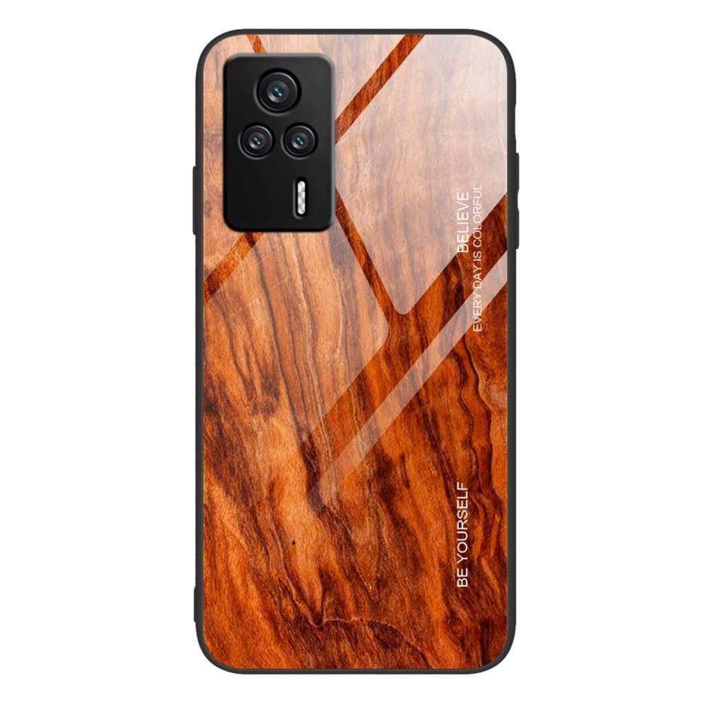 Protective Phone Case For Xiaomi Redmi K60E 5G Wooden Pattern Tempered Glass + TPU Phone Cover