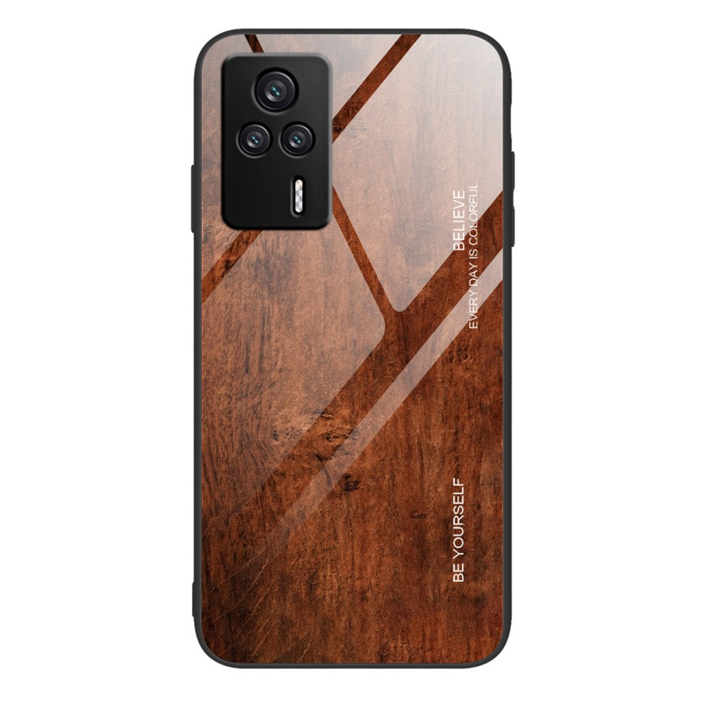 Protective Phone Case For Xiaomi Redmi K60E 5G Wooden Pattern Tempered Glass + TPU Phone Cover