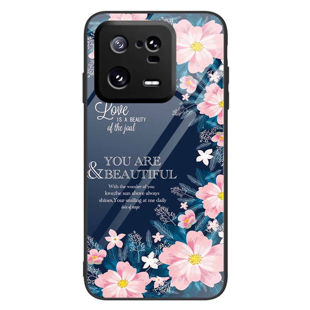 For Xiaomi 13 Pro 5G Cell Phone Case Pattern Printing Tempered Glass+PC+TPU Protective Phone Cover