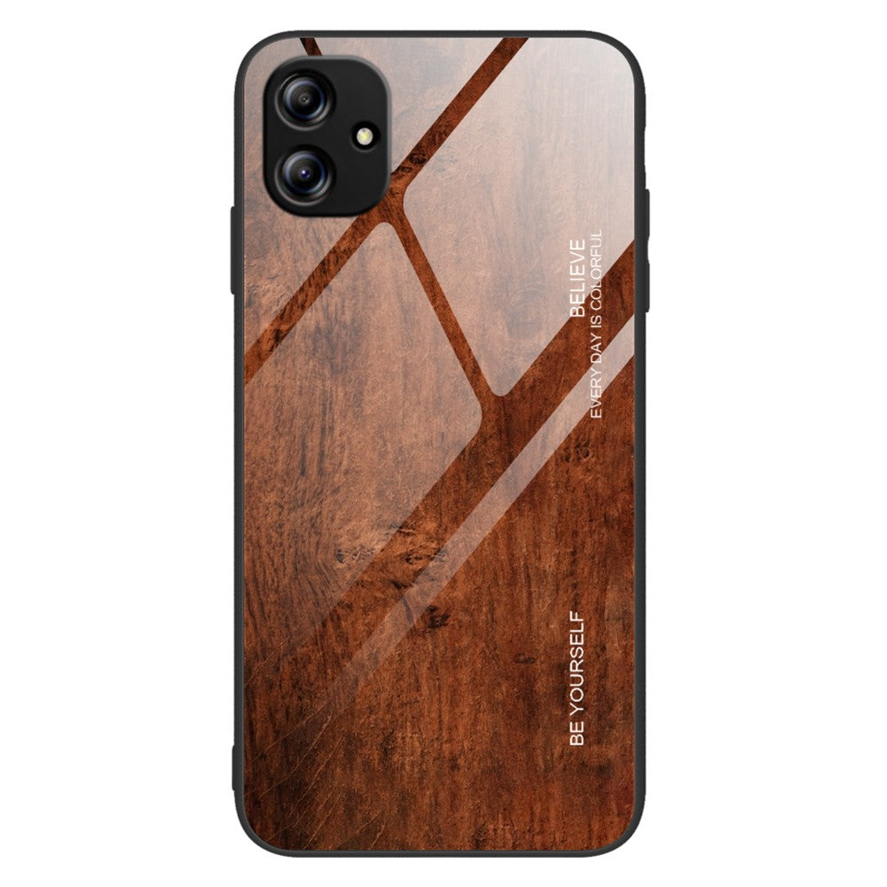 Til Samsung Galaxy A04e 4G / F04 4G / M04 4G Telefoncover med Træmønster Hærdet Glas + TPU Stødsikkert Bagcover