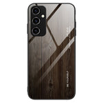 For Samsung Galaxy A34 5G Wooden Pattern Anti-scratch Tempered Glass Phone Case TPU Frame Protective Cover