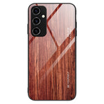 For Samsung Galaxy A34 5G Wooden Pattern Anti-scratch Tempered Glass Phone Case TPU Frame Protective Cover