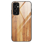 For Samsung Galaxy A34 5G Wooden Pattern Anti-scratch Tempered Glass Phone Case TPU Frame Protective Cover