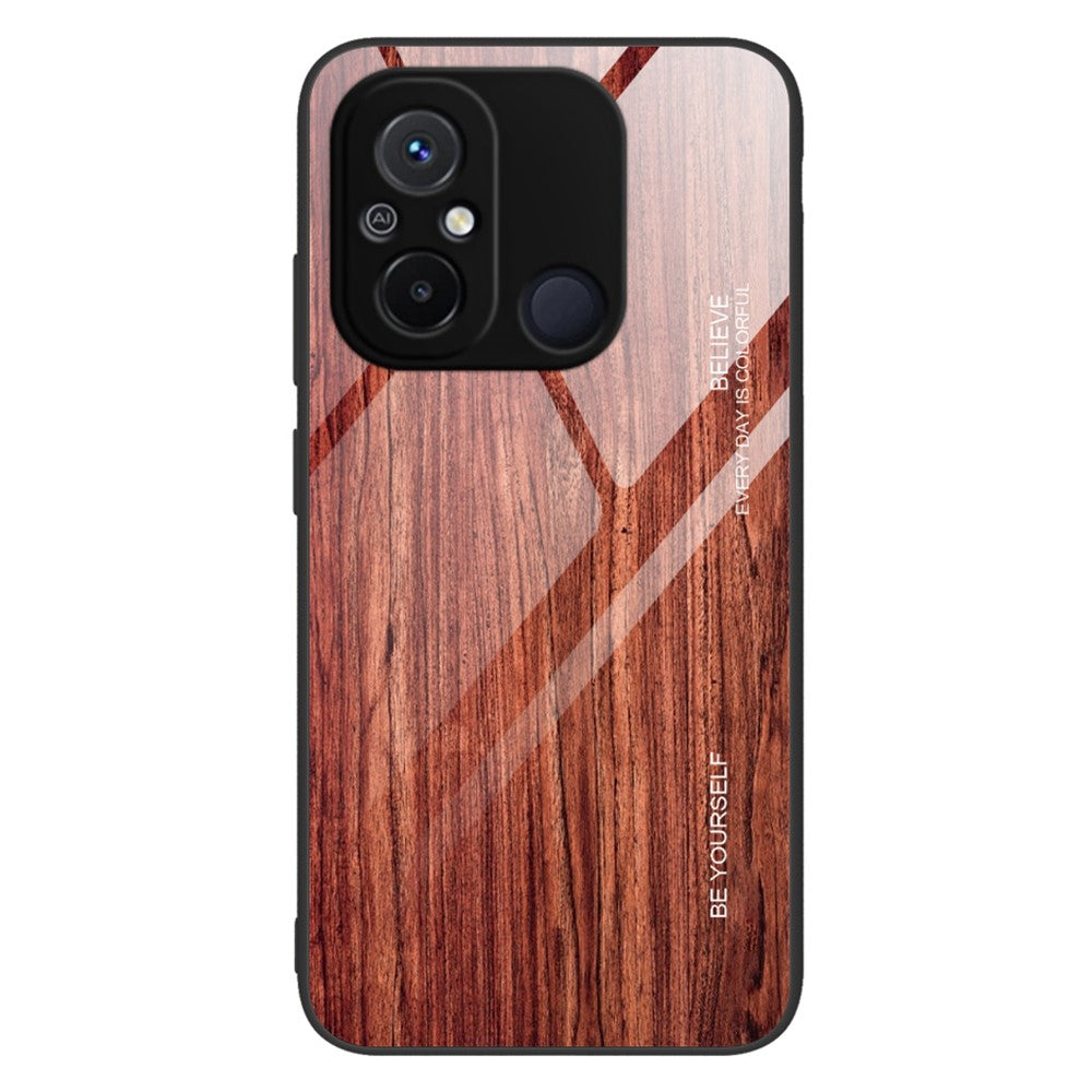 For Xiaomi Redmi 11A 4G / 12C 4G Wooden Pattern Drop-proof Phone Case Tempered Glass + TPU Protective Cover