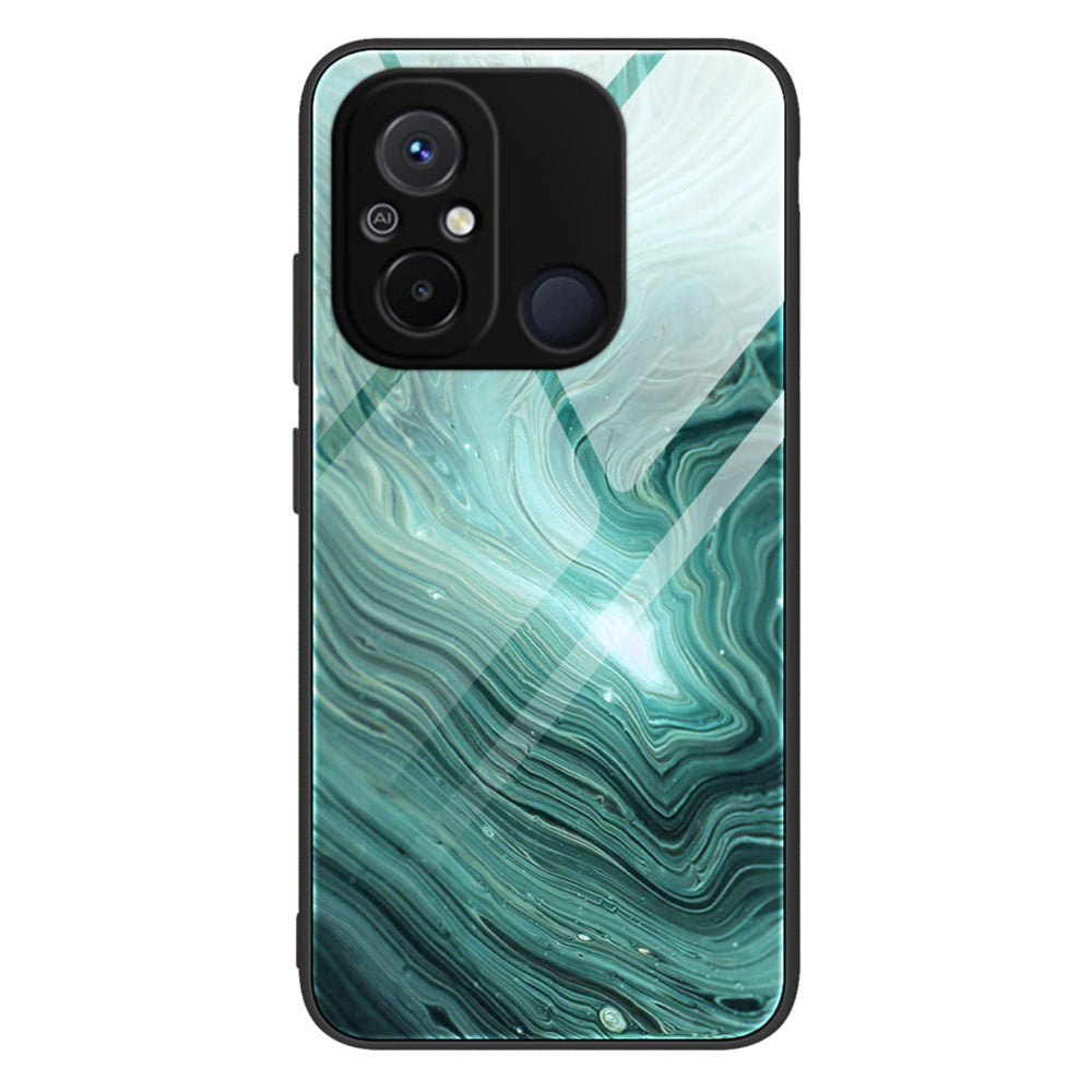 For Xiaomi Redmi 11A 4G / 12C 4G Phone Case Marble Pattern Tempered Glass + PC + TPU Protective Phone Cover