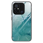For Xiaomi Redmi 11A 4G / 12C 4G Phone Case Marble Pattern Tempered Glass + PC + TPU Protective Phone Cover