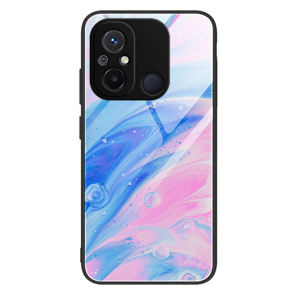For Xiaomi Redmi 11A 4G / 12C 4G Phone Case Marble Pattern Tempered Glass + PC + TPU Protective Phone Cover