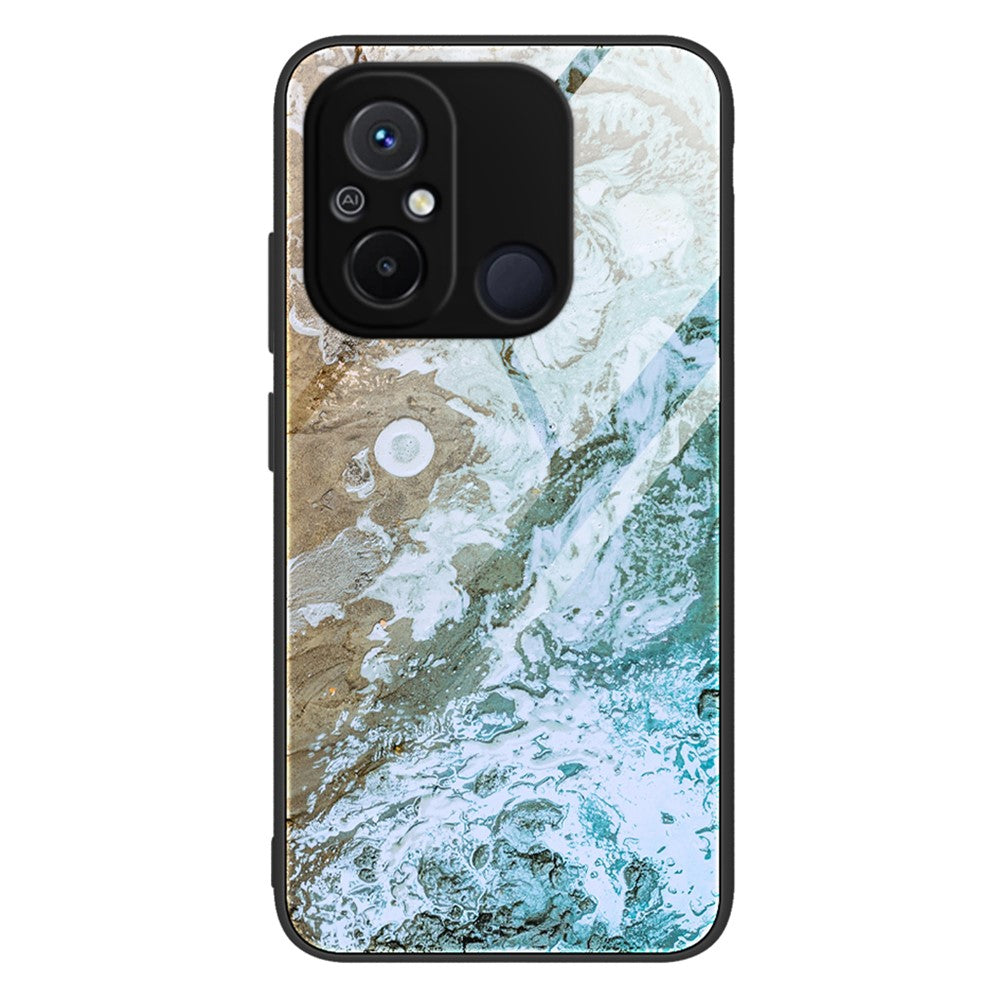 For Xiaomi Redmi 11A 4G / 12C 4G Phone Case Marble Pattern Tempered Glass + PC + TPU Protective Phone Cover