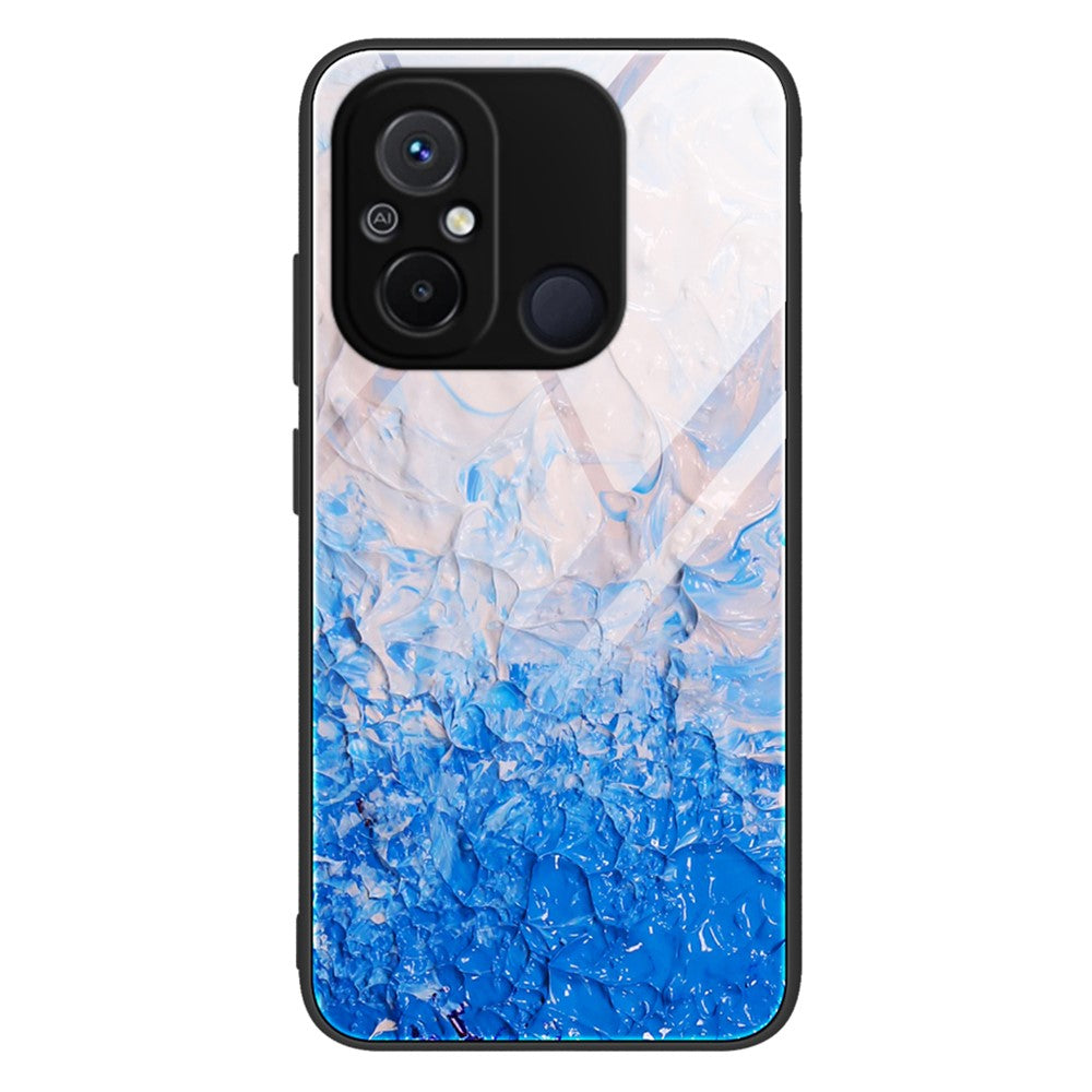 For Xiaomi Redmi 11A 4G / 12C 4G Phone Case Marble Pattern Tempered Glass + PC + TPU Protective Phone Cover