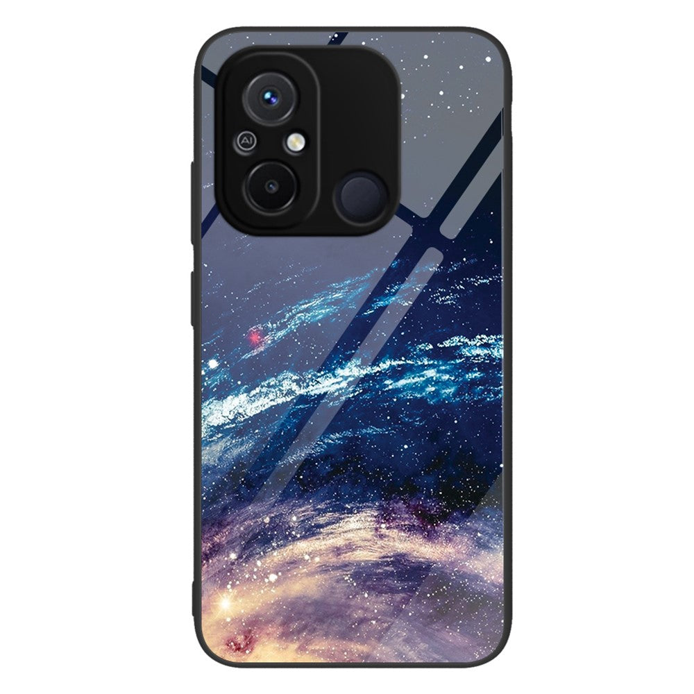 For Xiaomi Redmi 11A 4G / 12C 4G Tempered Glass+PC+TPU Phone Case Pattern Printing Smartphone Cover
