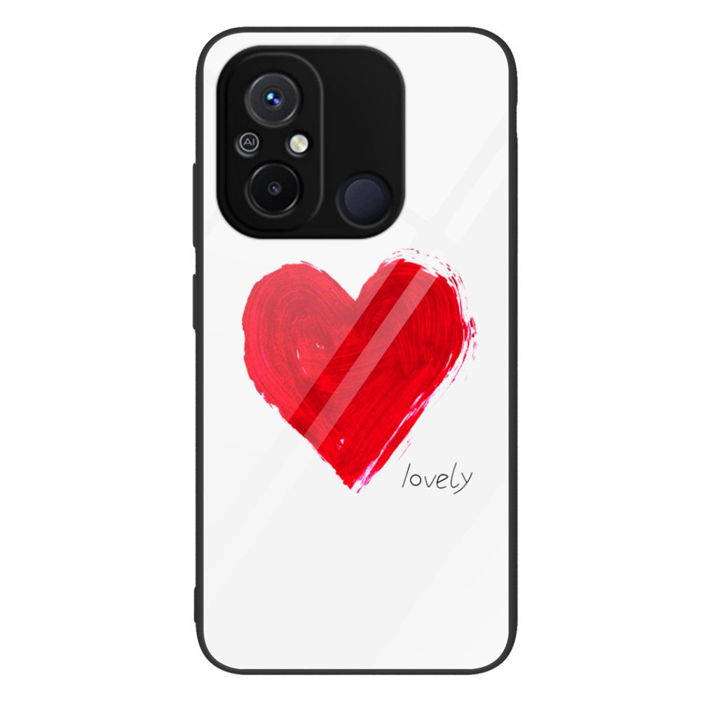 For Xiaomi Redmi 11A 4G / 12C 4G Tempered Glass+PC+TPU Phone Case Pattern Printing Smartphone Cover