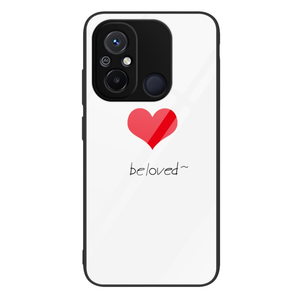 For Xiaomi Redmi 11A 4G / 12C 4G Tempered Glass+PC+TPU Phone Case Pattern Printing Smartphone Cover