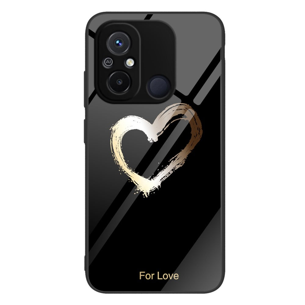 For Xiaomi Redmi 11A 4G / 12C 4G Tempered Glass+PC+TPU Phone Case Pattern Printing Smartphone Cover
