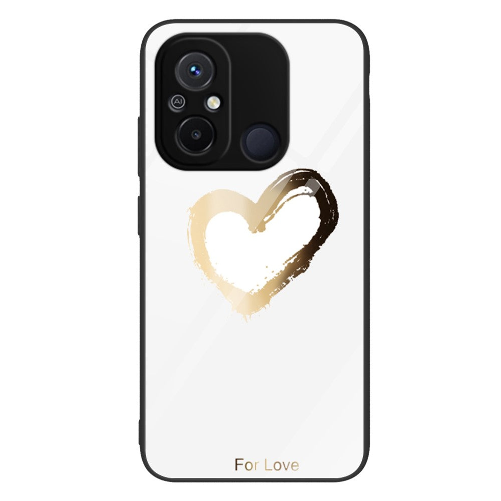 For Xiaomi Redmi 11A 4G / 12C 4G Tempered Glass+PC+TPU Phone Case Pattern Printing Smartphone Cover