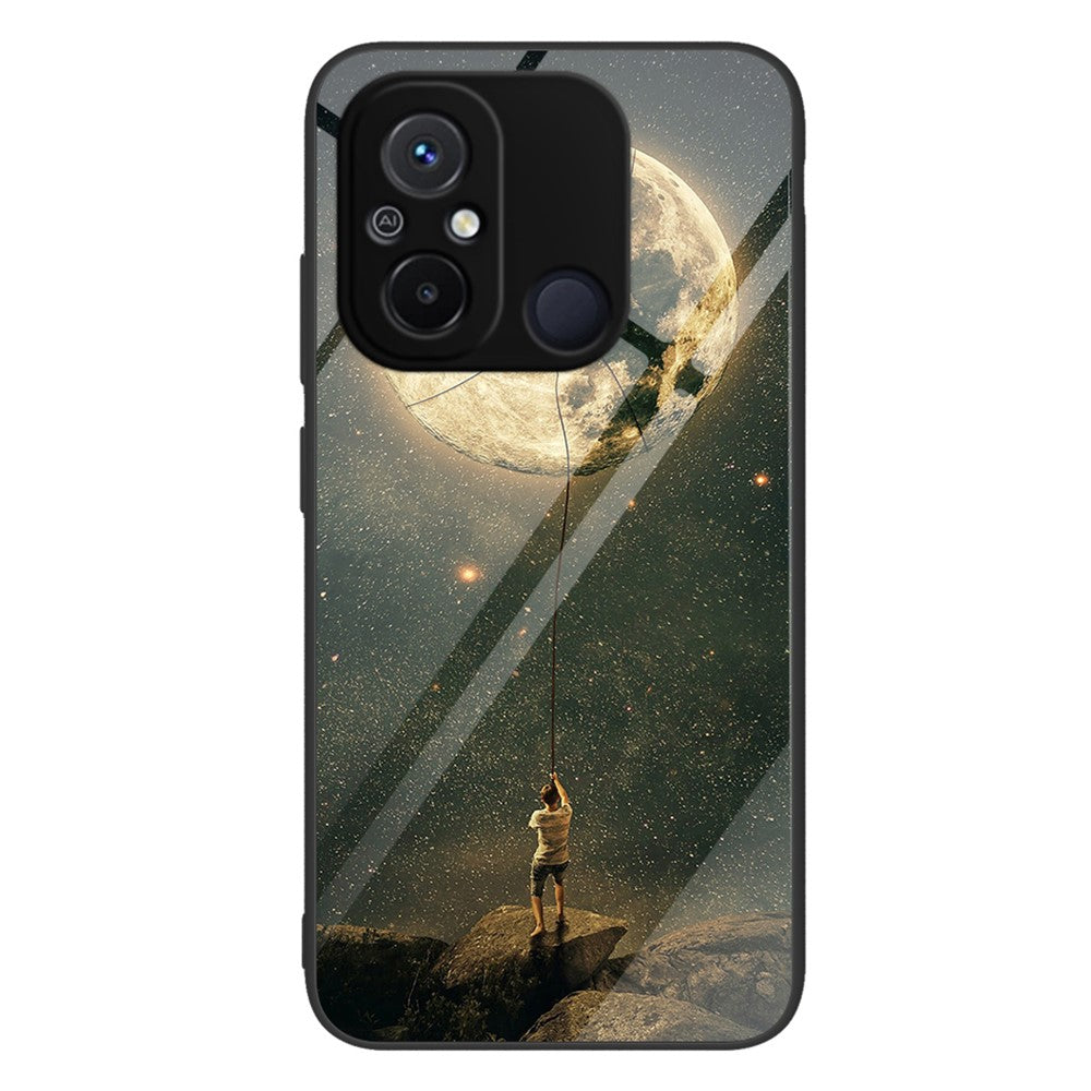 For Xiaomi Redmi 11A 4G / 12C 4G Tempered Glass+PC+TPU Phone Case Pattern Printing Smartphone Cover