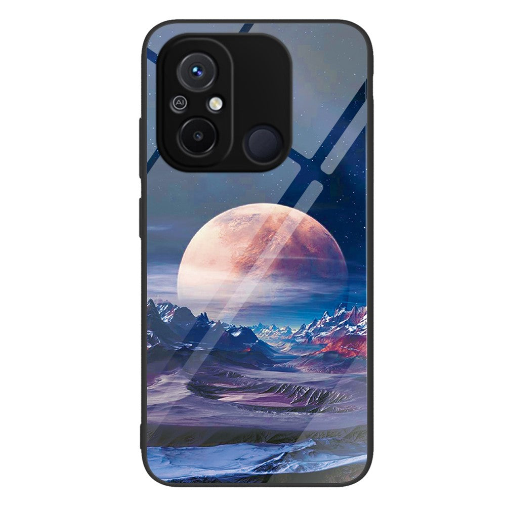 For Xiaomi Redmi 11A 4G / 12C 4G Tempered Glass+PC+TPU Phone Case Pattern Printing Smartphone Cover