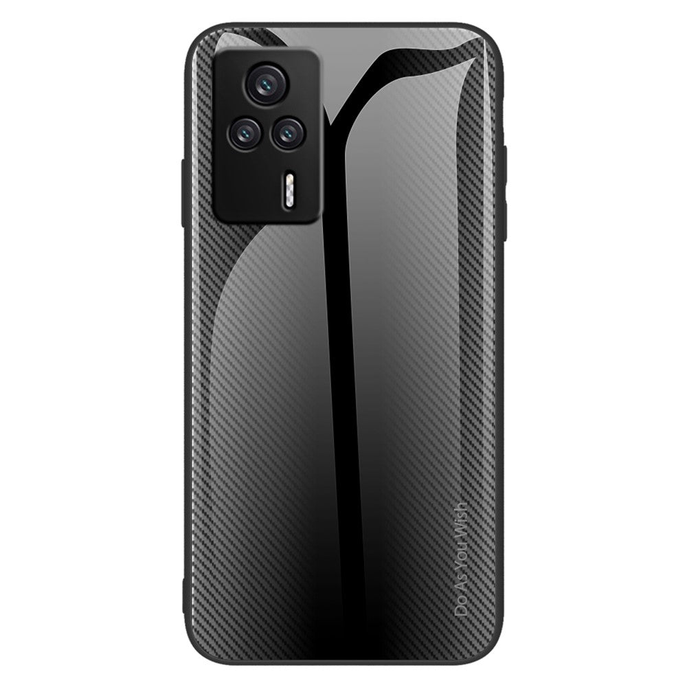 For Xiaomi Redmi K60E 5G Tempered Glass Soft TPU Phone Case Carbon Fiber Texture Slim Protective Cell Phone Cover