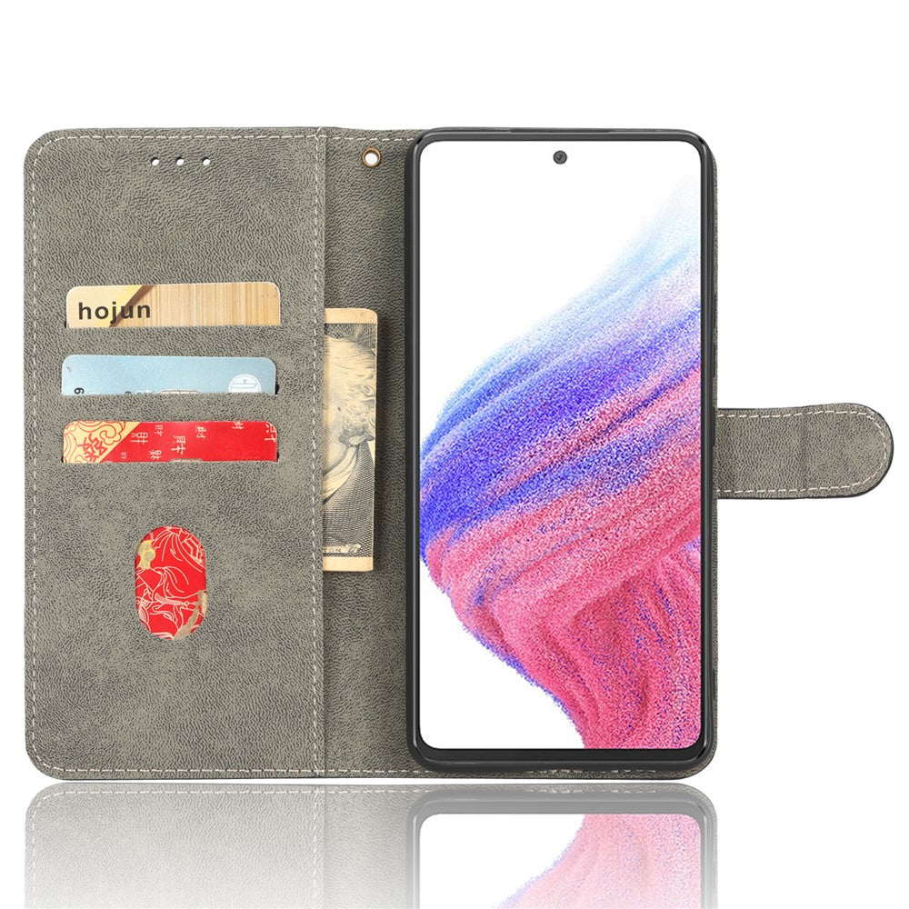 Til Samsung Galaxy A73 5G RFID-blokerende læder, anti-fald telefonetui, flip-stander, pungcover med håndrem