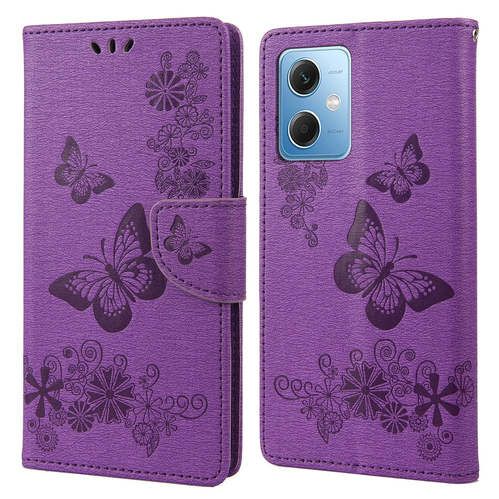 Xiaomi Redmi Note 12 5G (Global) / (Indien) / (Kina) / Poco X5 5G mobilfodral i läder, plånboksfodral med fjärilar och blommönster