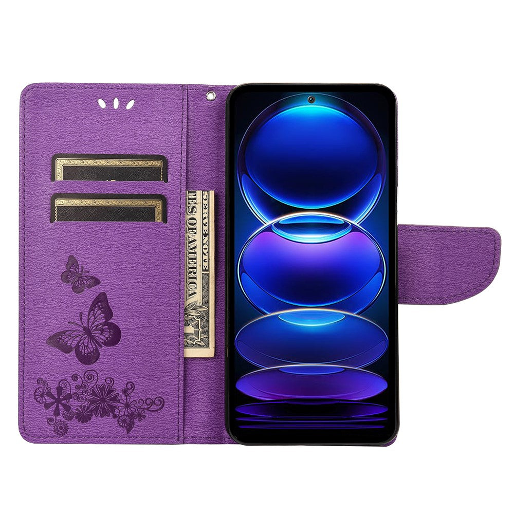 Xiaomi Redmi Note 12 5G (Global) / (Indien) / (Kina) / Poco X5 5G mobilfodral i läder, plånboksfodral med fjärilar och blommönster