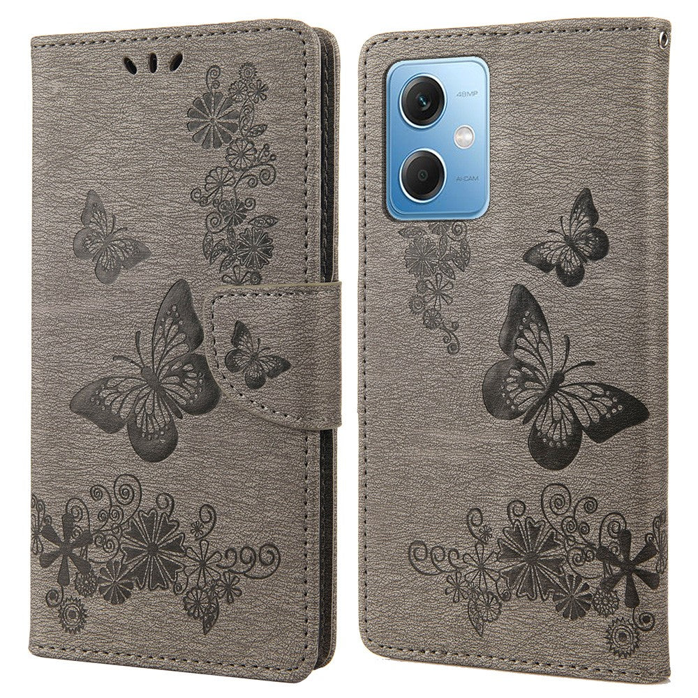 Xiaomi Redmi Note 12 5G (Global) / (Indien) / (Kina) / Poco X5 5G mobilfodral i läder, plånboksfodral med fjärilar och blommönster