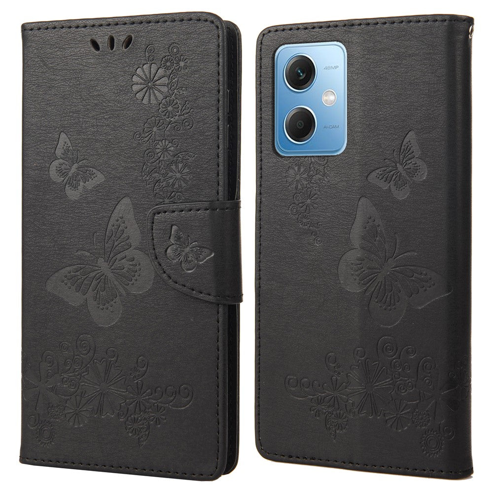 Xiaomi Redmi Note 12 5G (Global) / (Indien) / (Kina) / Poco X5 5G mobilfodral i läder, plånboksfodral med fjärilar och blommönster
