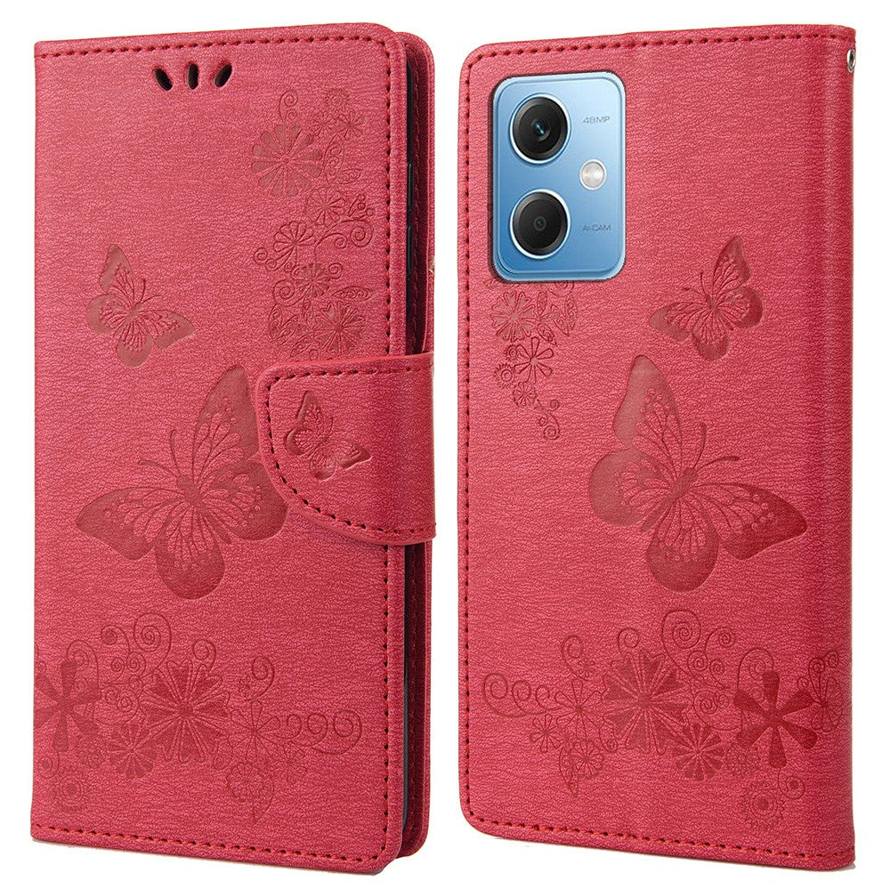 Xiaomi Redmi Note 12 5G (Global) / (Indien) / (Kina) / Poco X5 5G mobilfodral i läder, plånboksfodral med fjärilar och blommönster