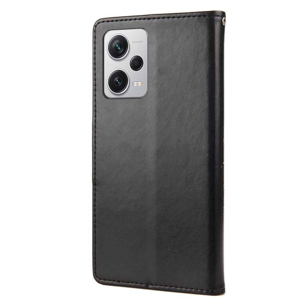 Xiaomi Redmi Note 12 Pro+ 5G stativmobilskal PU-läder plånboksfodral med blommönster och fjäril