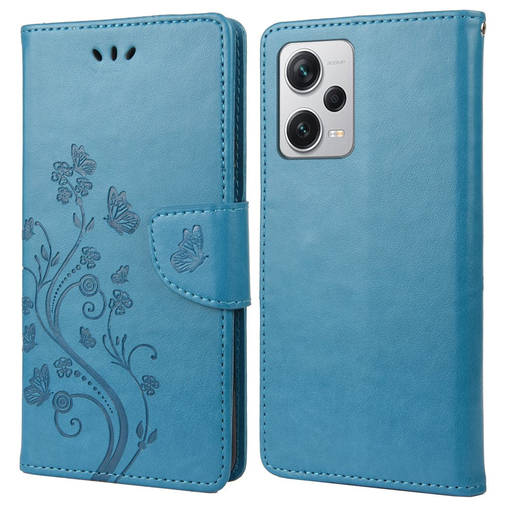 Xiaomi Redmi Note 12 Pro+ 5G stativmobilskal PU-läder plånboksfodral med blommönster och fjäril