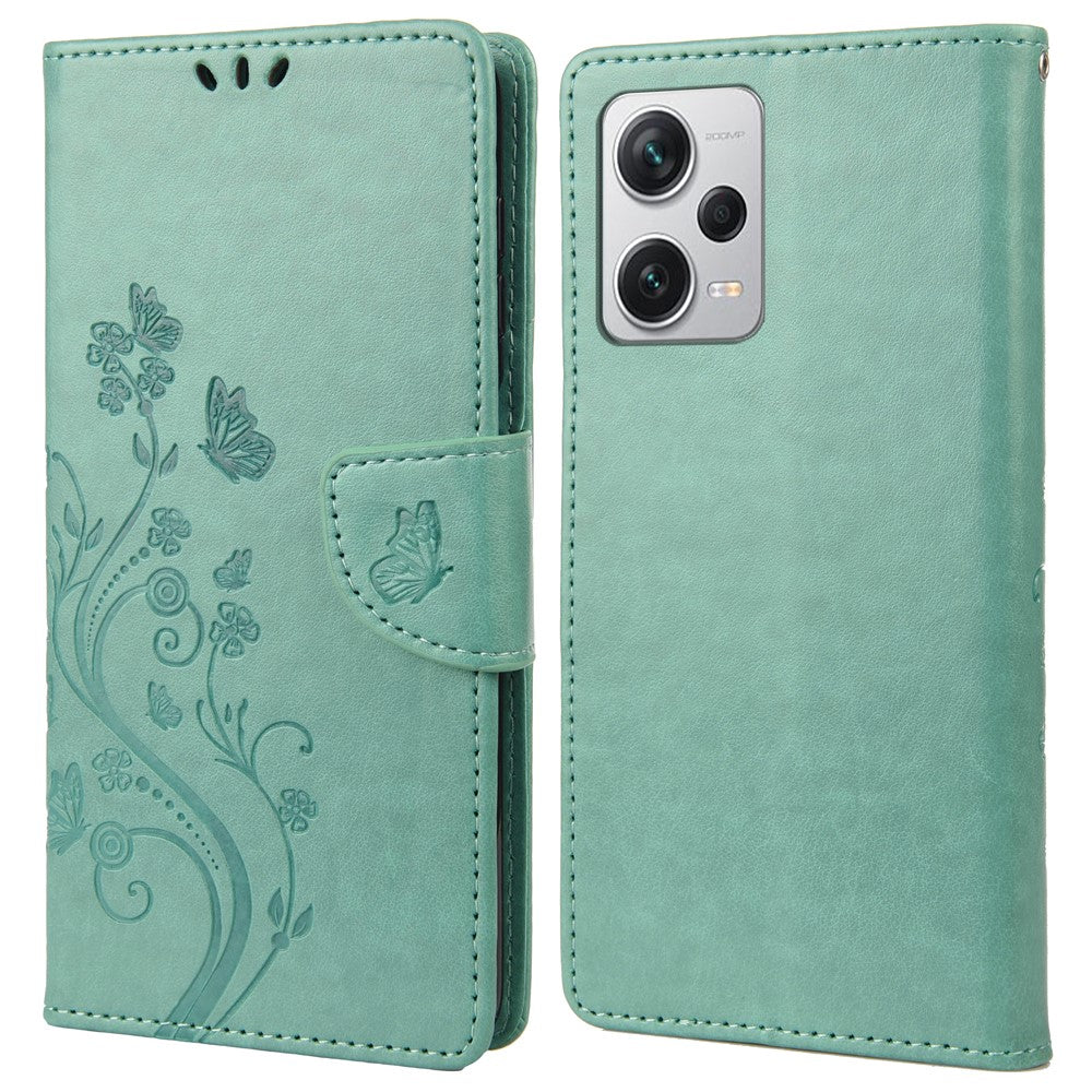 Xiaomi Redmi Note 12 Pro+ 5G stativmobilskal PU-läder plånboksfodral med blommönster och fjäril
