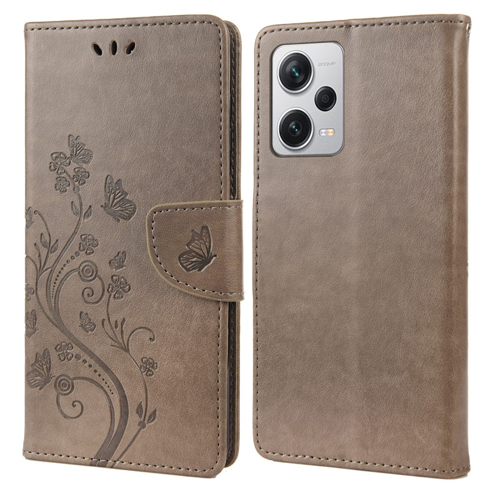 Xiaomi Redmi Note 12 Pro+ 5G stativmobilskal PU-läder plånboksfodral med blommönster och fjäril