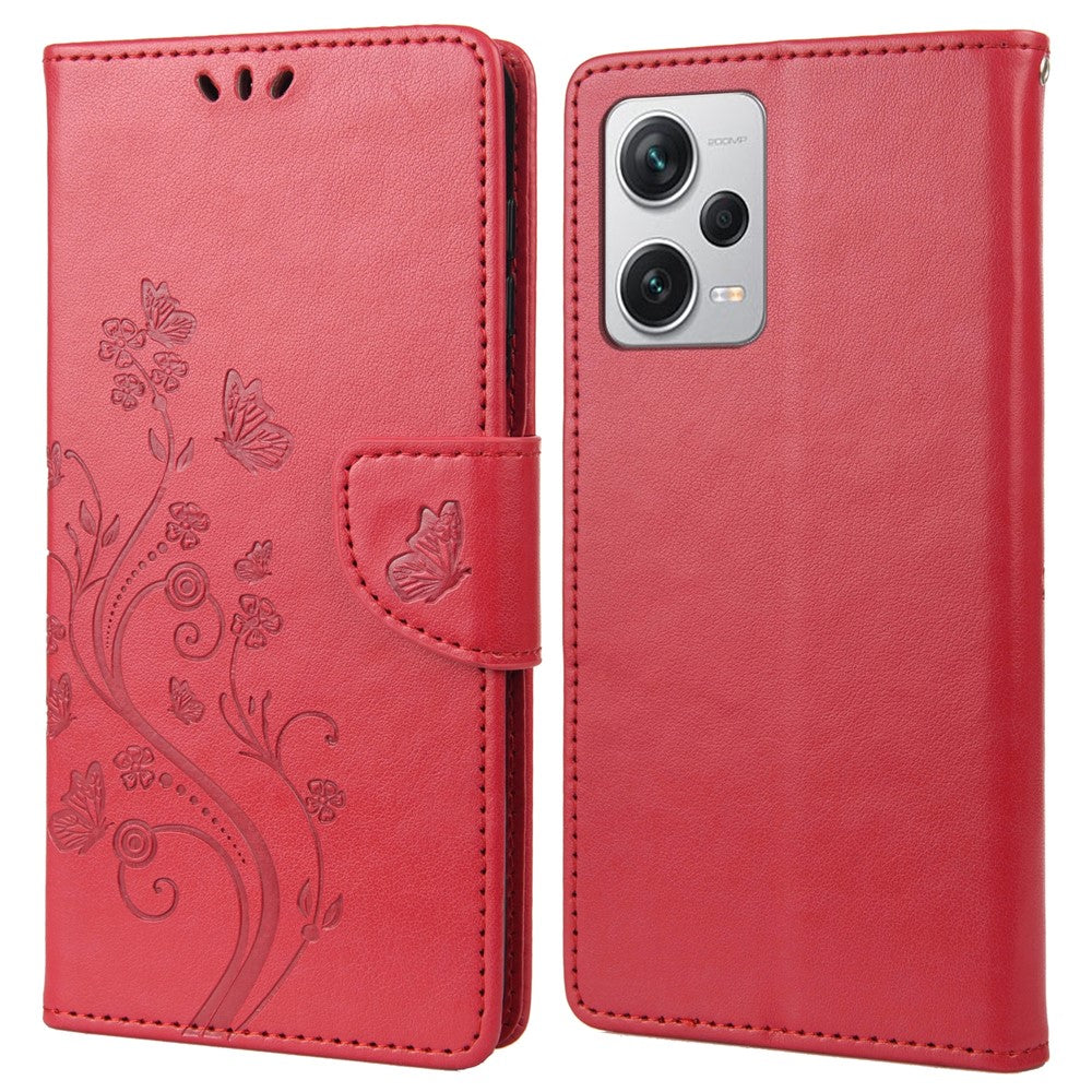 Xiaomi Redmi Note 12 Pro+ 5G stativmobilskal PU-läder plånboksfodral med blommönster och fjäril