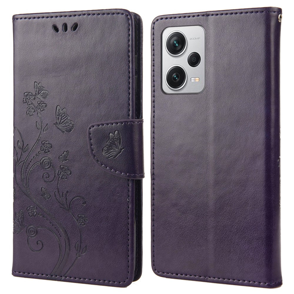 Xiaomi Redmi Note 12 Pro+ 5G stativmobilskal PU-läder plånboksfodral med blommönster och fjäril