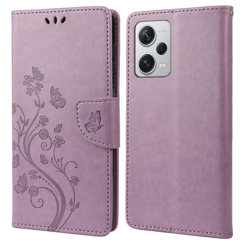 Xiaomi Redmi Note 12 Pro+ 5G stativmobilskal PU-läder plånboksfodral med blommönster och fjäril