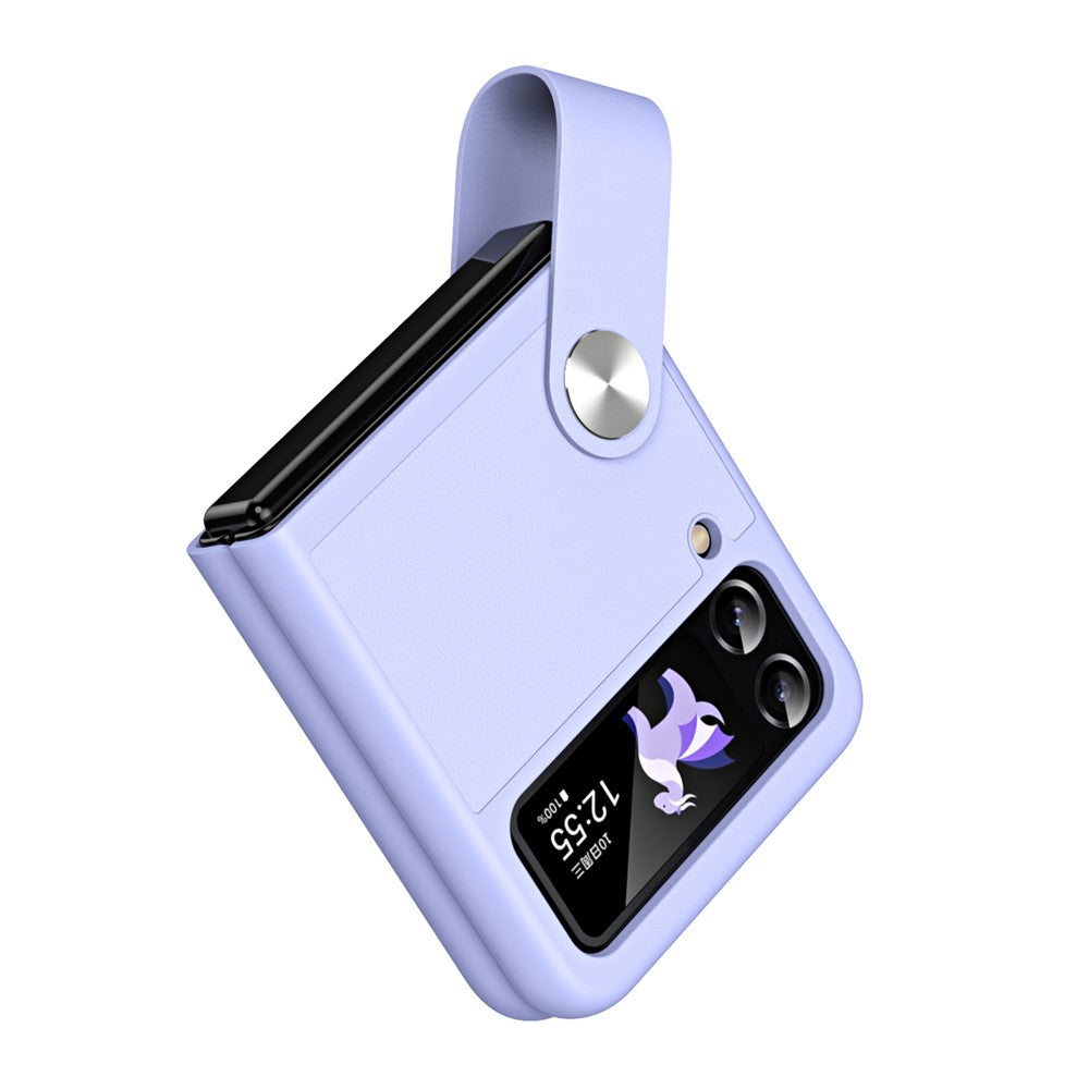 For Samsung Galaxy Z Flip4 5G PU Leather + PC Phone Case Finger Strap Holder Kickstand Cover