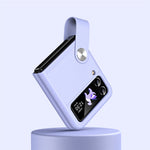 For Samsung Galaxy Z Flip4 5G PU Leather + PC Phone Case Finger Strap Holder Kickstand Cover
