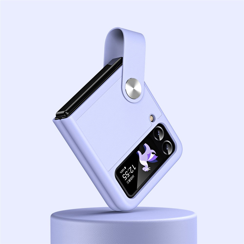 For Samsung Galaxy Z Flip4 5G PU Leather + PC Phone Case Finger Strap Holder Kickstand Cover
