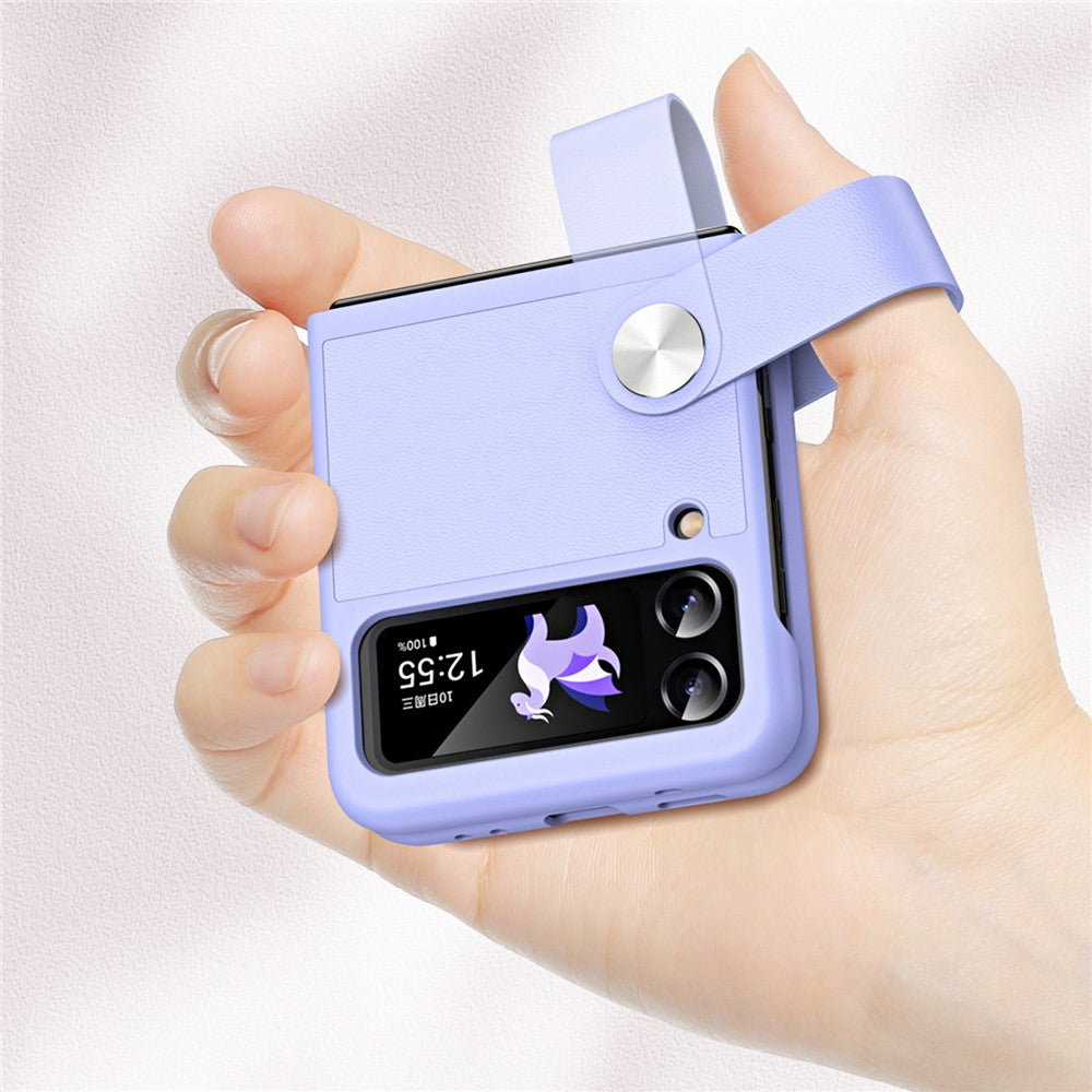 For Samsung Galaxy Z Flip4 5G PU Leather + PC Phone Case Finger Strap Holder Kickstand Cover