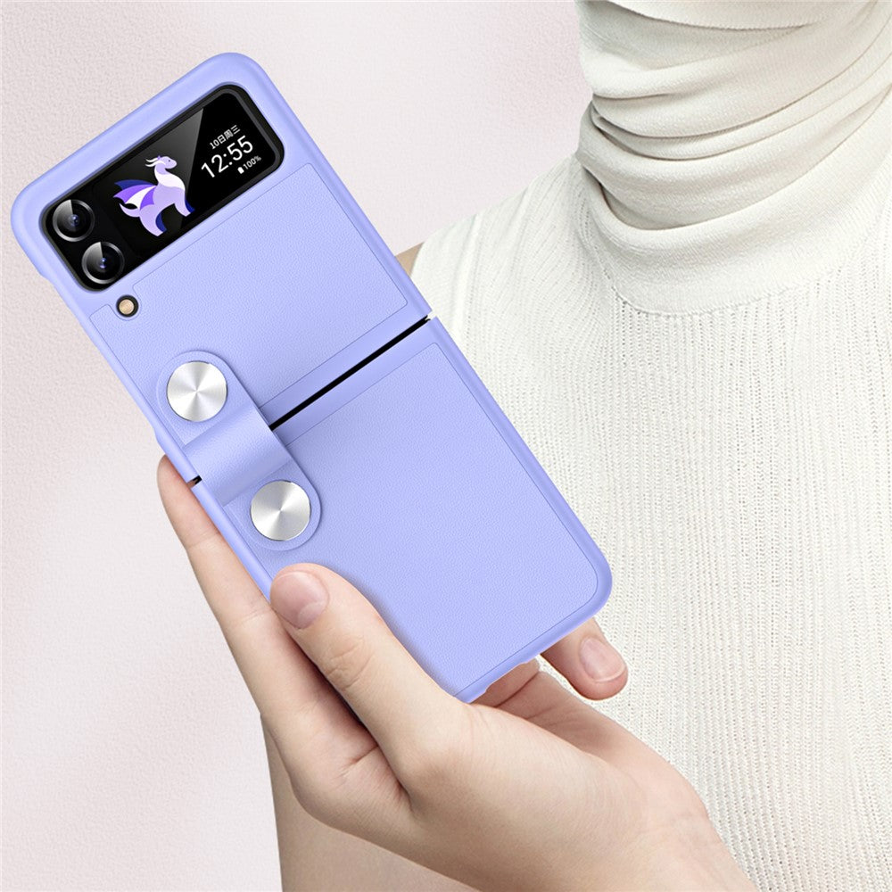 For Samsung Galaxy Z Flip4 5G PU Leather + PC Phone Case Finger Strap Holder Kickstand Cover
