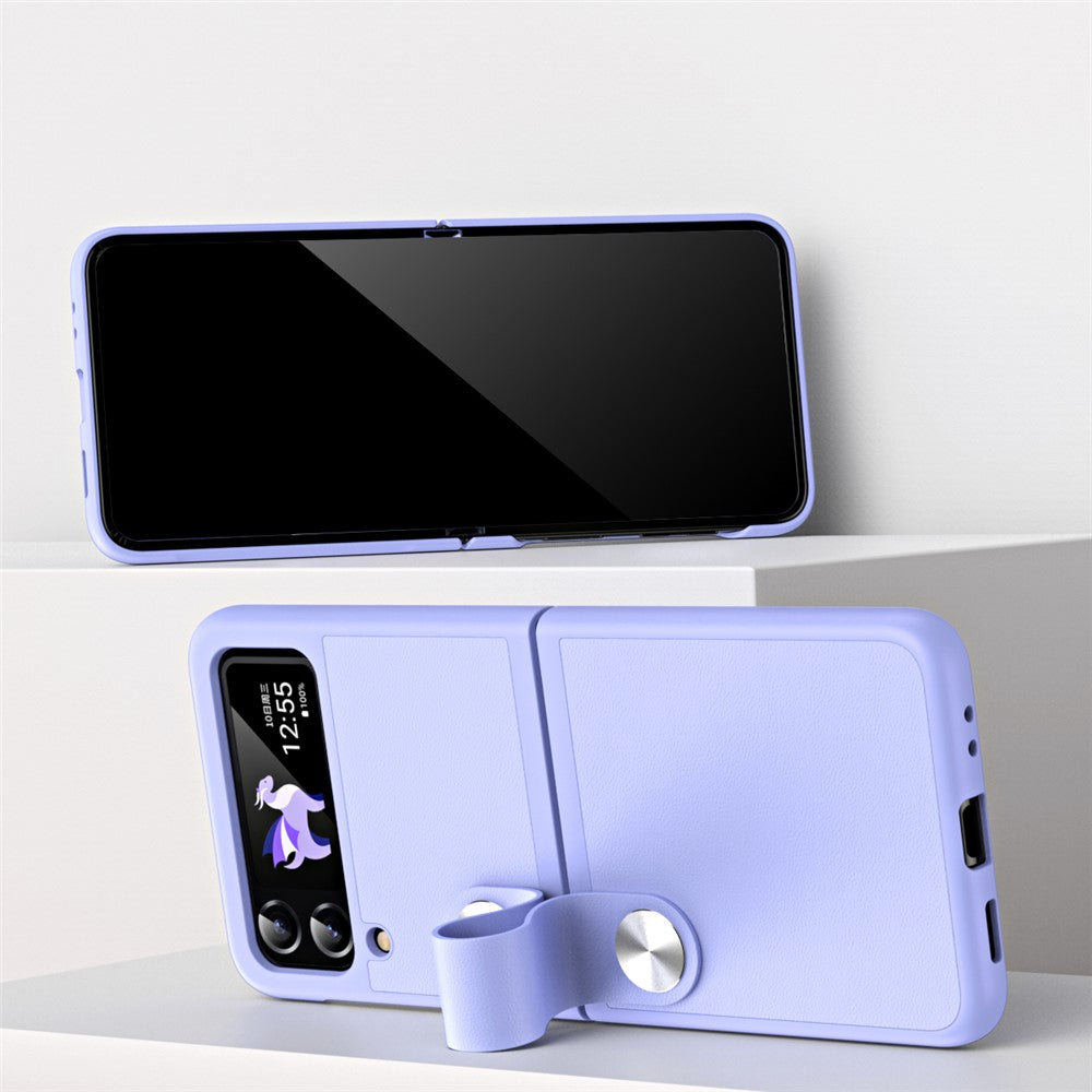 For Samsung Galaxy Z Flip4 5G PU Leather + PC Phone Case Finger Strap Holder Kickstand Cover