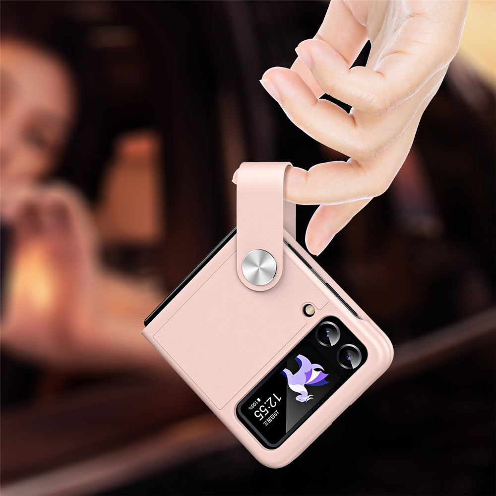 For Samsung Galaxy Z Flip4 5G PU Leather + PC Phone Case Finger Strap Holder Kickstand Cover