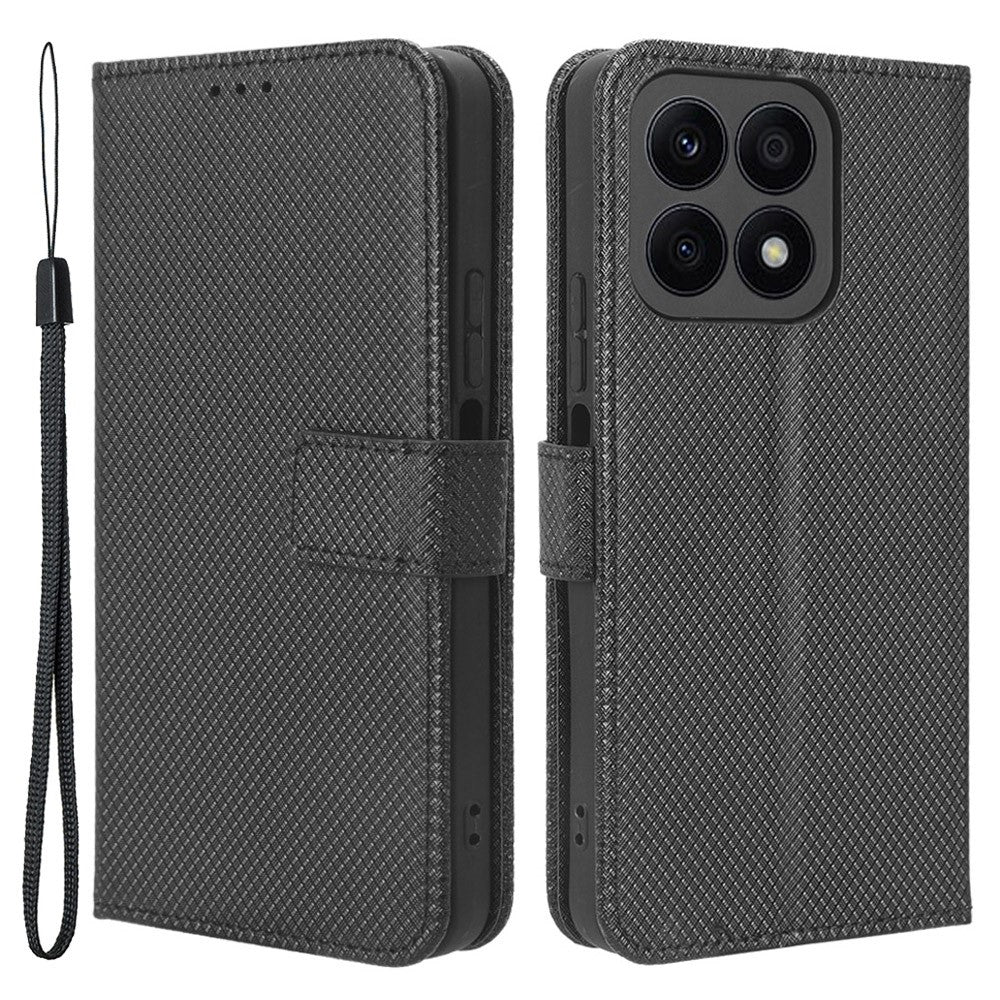 For Honor X8a 4G pung telefoncover diamanttekstur PU-læder magnetisk flip stander cover