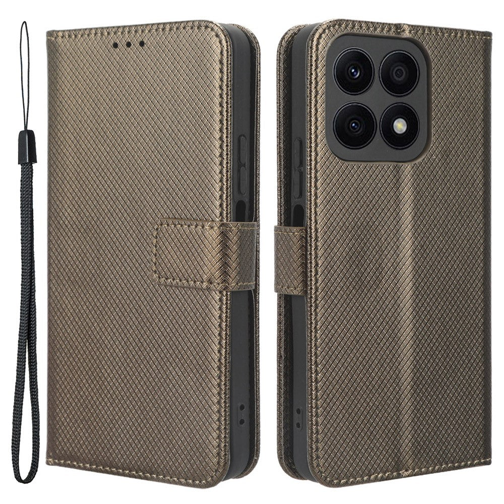 For Honor X8a 4G pung telefoncover diamanttekstur PU-læder magnetisk flip stander cover