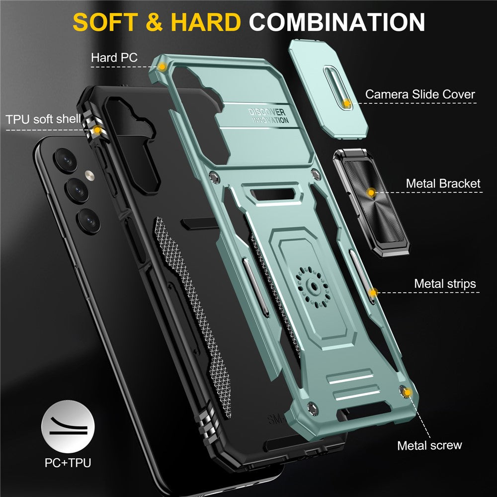 Samsung Galaxy A14 4G / 5G Armor Series stødsikkert mobilcover i PC + TPU med bagside og stativ